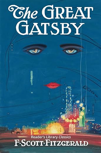 Mystical face on a vintage blue background is the cover of American classic book The Great Gatsby.