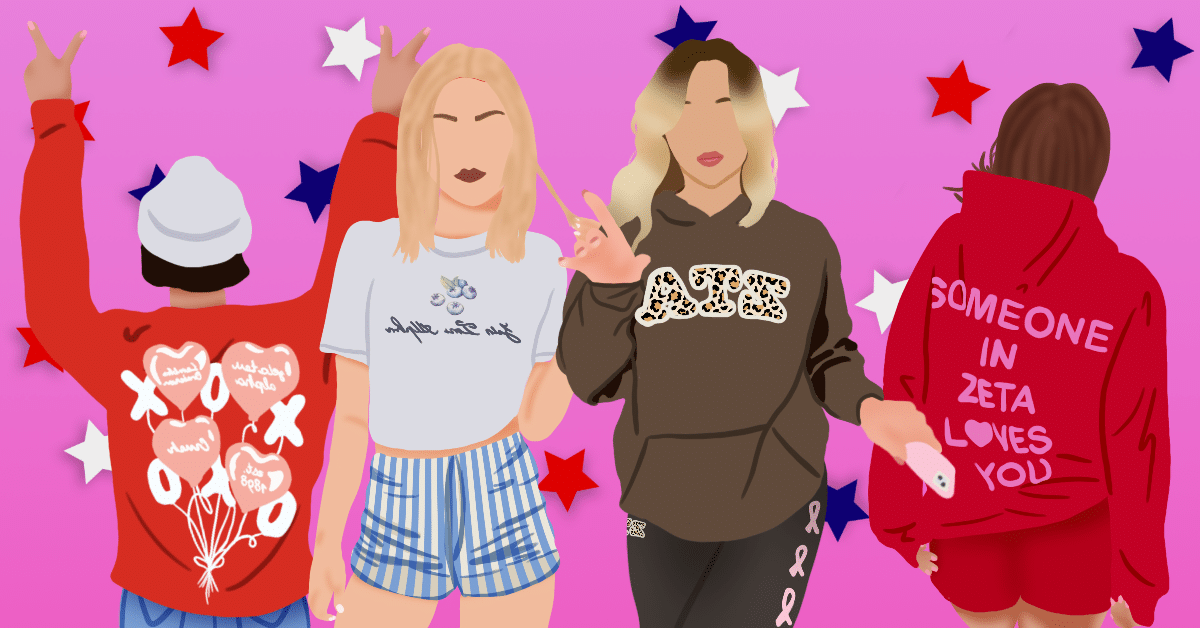 Illustrations of sorority merch.
