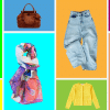 A collage of vintage clothes.
