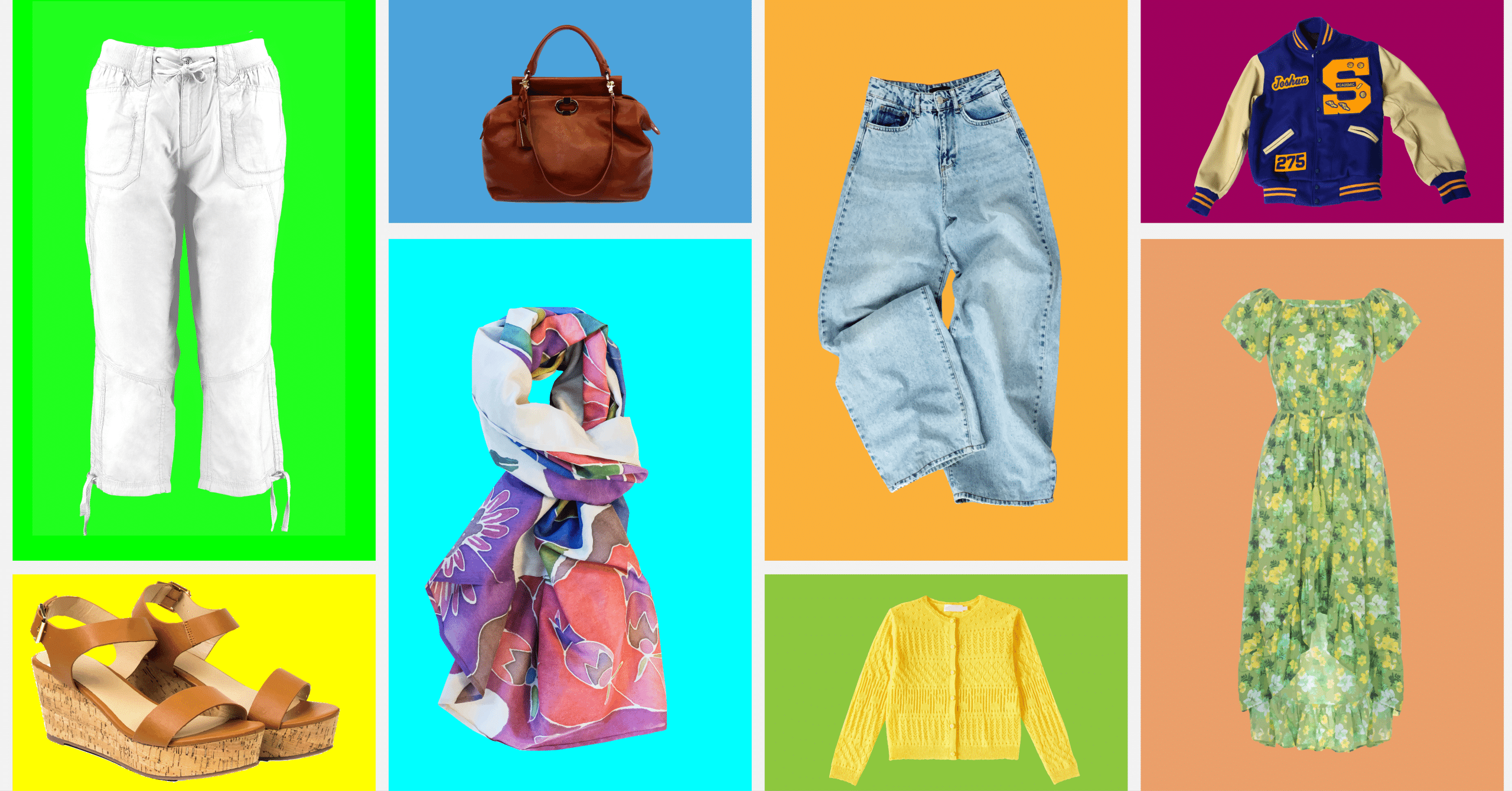 A collage of vintage clothes.