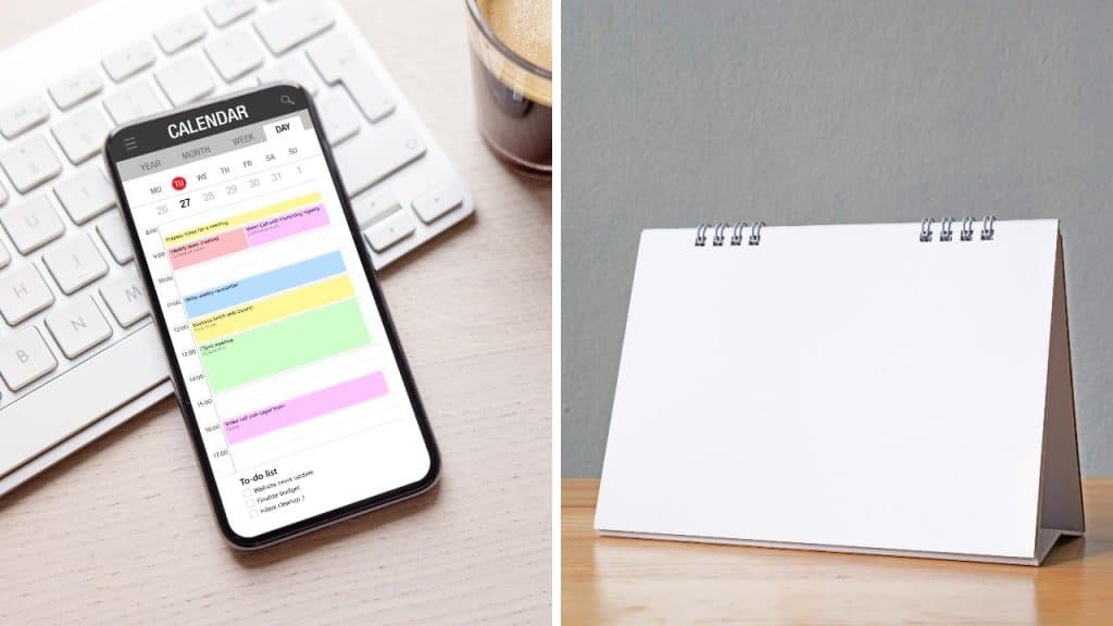 Image showing paper and digital calendars to represent time management