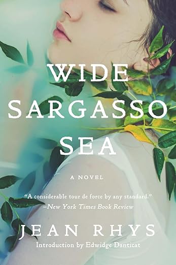 Ethereal woman in the sea on the cover of the classic book Wide Sargasso Sea.