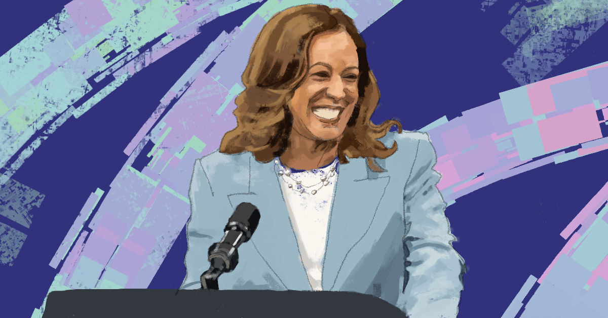 Image showing former Vice President Kamala Harris smiling.
