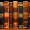 Old, classic books on a shelf.