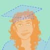 A feminine person with an outline of a graduation cap on their head. They're holding an invisible diploma and wearing an invisible gown.