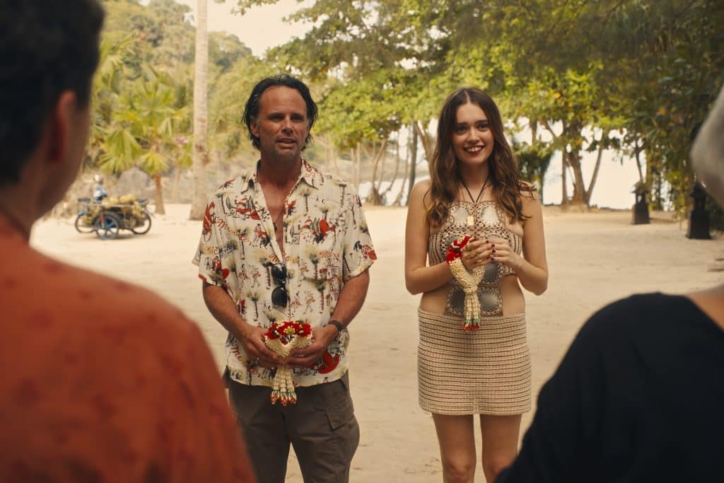 Walton Goggins & Aimee Lou Wood in "The White Lotus" season 3.