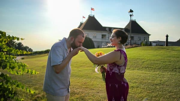 Connor and Georgie, two participants in the show, have their first "kiss".