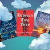 Five fantasy books in a landscape of clouds.