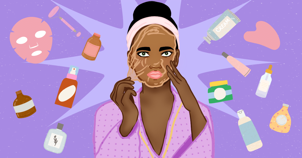 Woman doing skin care routine, peeling off a face mask