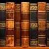 Classic leather bound Books on a book shelf