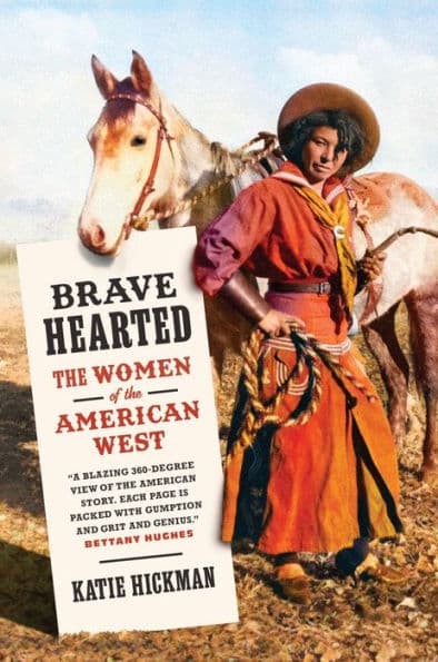 The book cover features a Native American woman in an orange western dress. She is standing next to her horse.