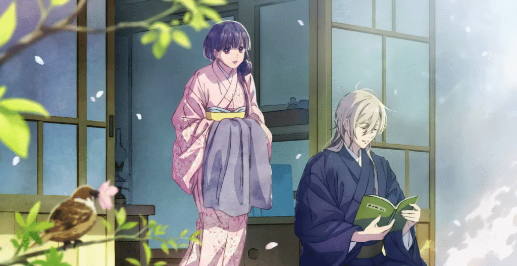 Miyo and Kiyoka spending time out on their home's deck from the ending animation