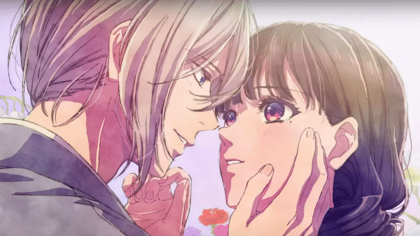 Kiyoka Kudo and Miyo Saimori from 'My Happy Marriage' gaze tenderly into one another's eyes.