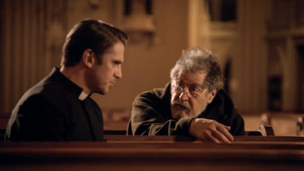 Two priests (Dan Stevens, left, and Al Pacino) are enlisted to perform an exorcism in “The Ritual.”Credit...XYZ Films
