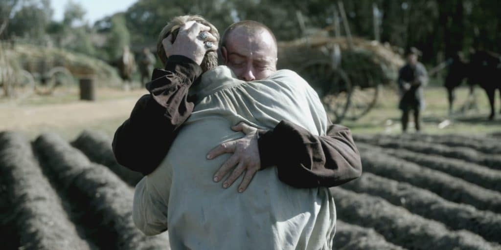 Black Sails, Season 4, Episode 10, "XXXVIII." Toby Stephens as Captain James Flint and Rubert Penry-Jones as Thomas Hamilton.