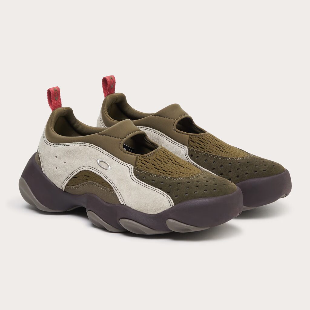 A pair of Oakley fleshes, specifically the Oakley Factory Team Flesh Sandal model