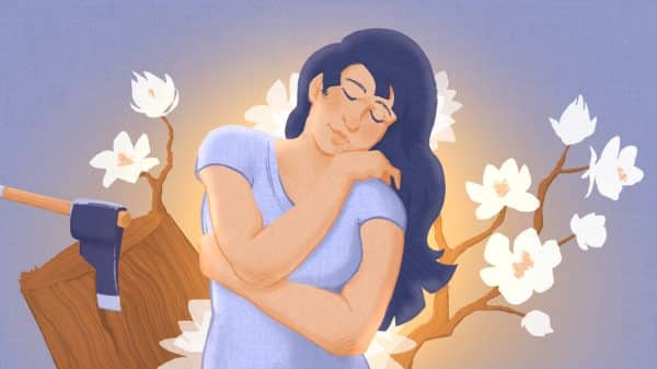 Illustration of a woman wrapping her arms around herself