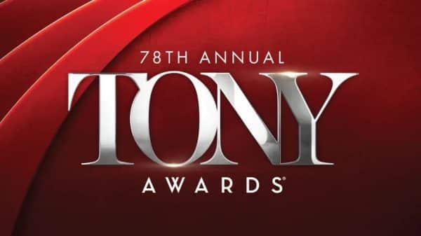 Red background with words "78th Annual Tony Awards"