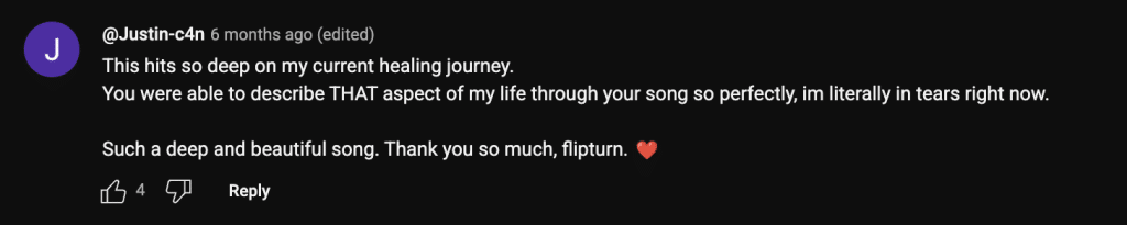 Youtube comment under Flipturn's music video