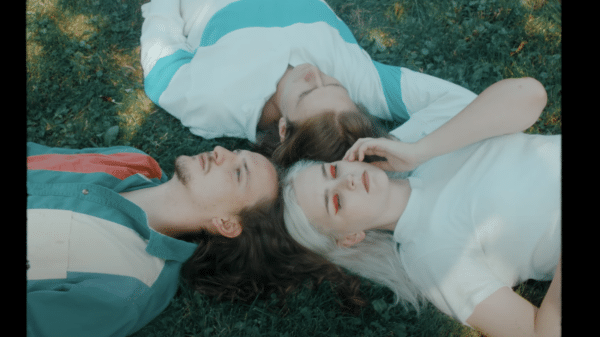 Members of the band Flip turn posing for a still in their music video