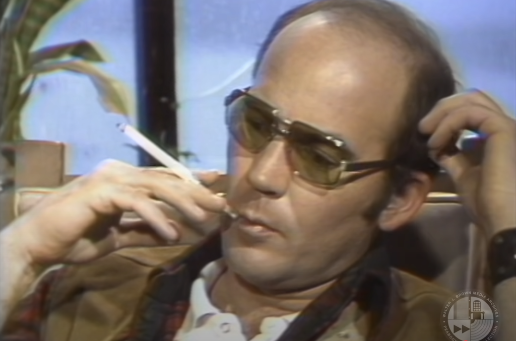 Hunter S. Thompson in a 1975 interview. (Image: YouTube/@BrownMediaArchiveUGA)