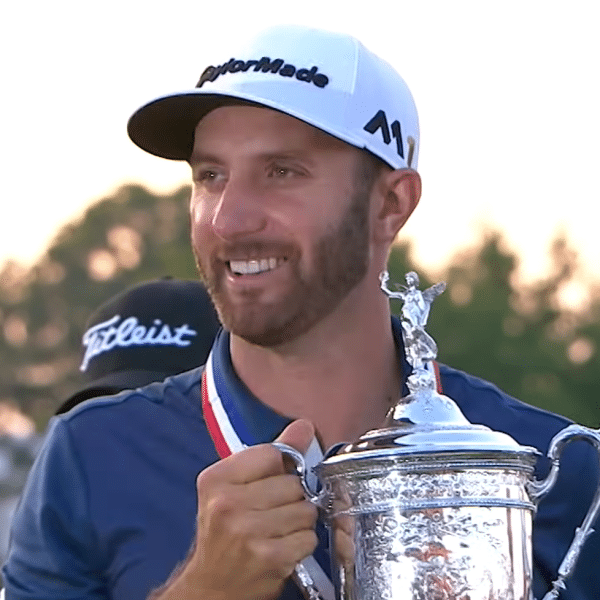 Dustin Johnson Holding the U.S. Open Trophy at Oakmont