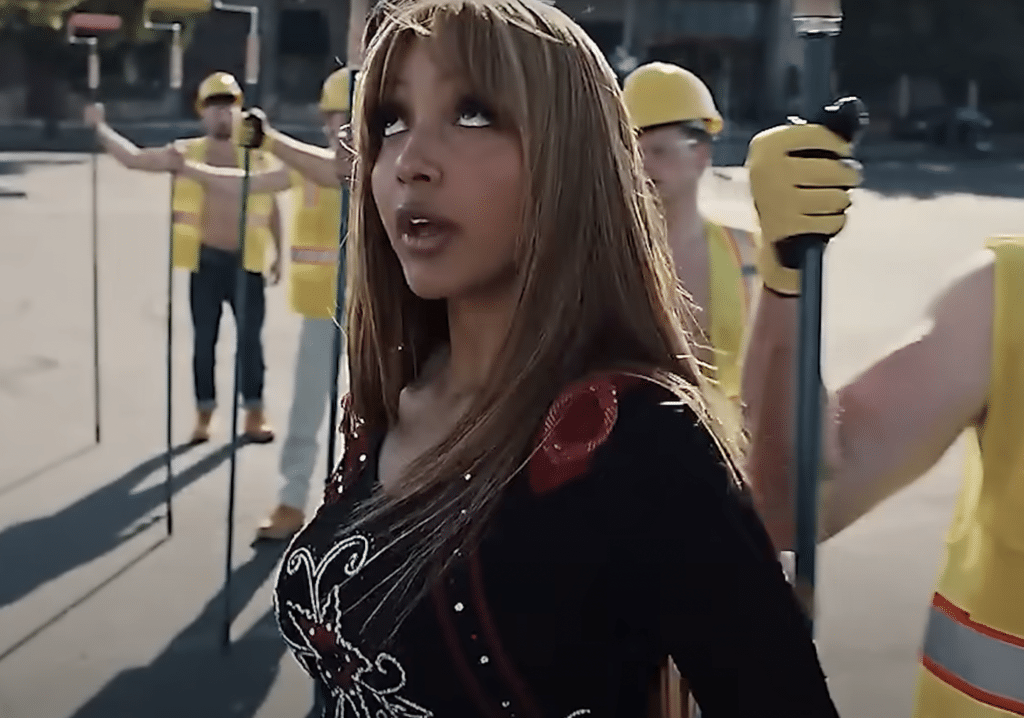 PinkPantheress in the music video for her song "Stateside," off of her own mixtape "Fancy That."