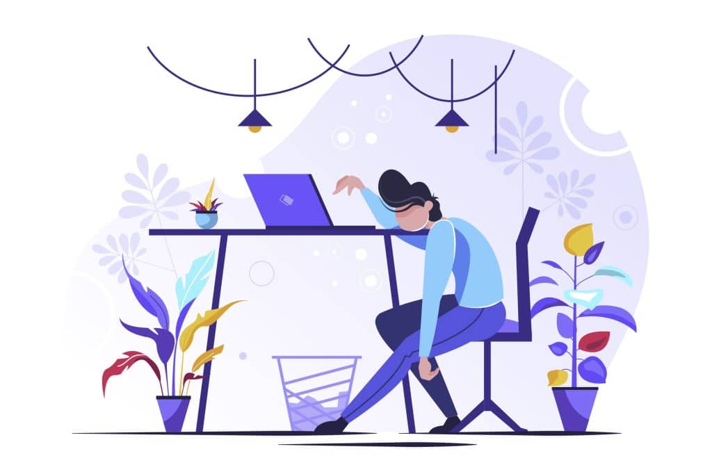 Graphic of a woman slouched over her laptop