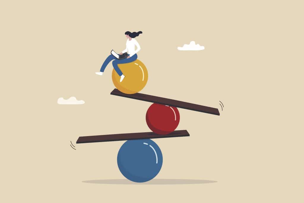 Graphic of a woman sitting on top of balls balancing