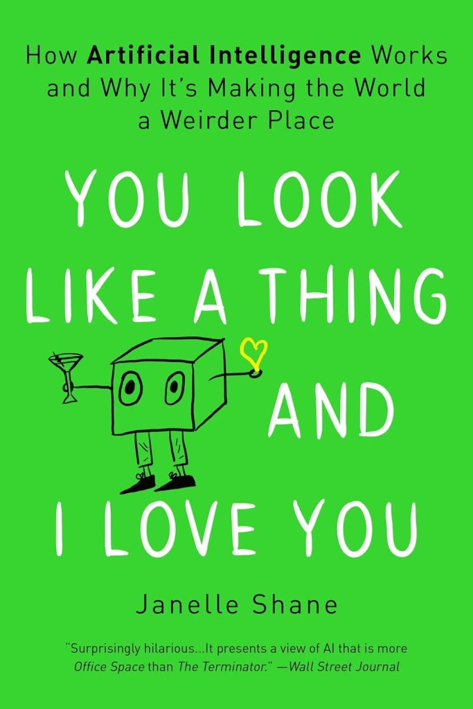 A green book title with a small doodle of a personified box