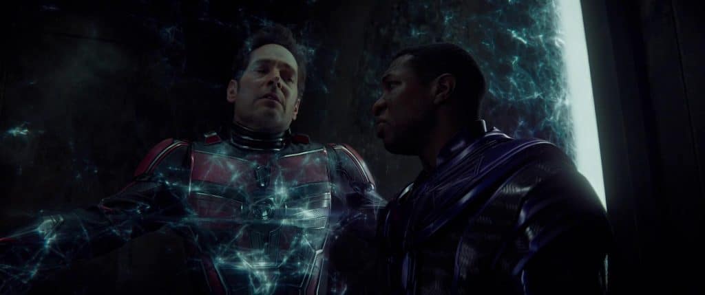 Kang holding Ant-Man hostage in Ant-Man and the Wasp: Quantumania.