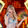 Taylor Swift surrounded by books