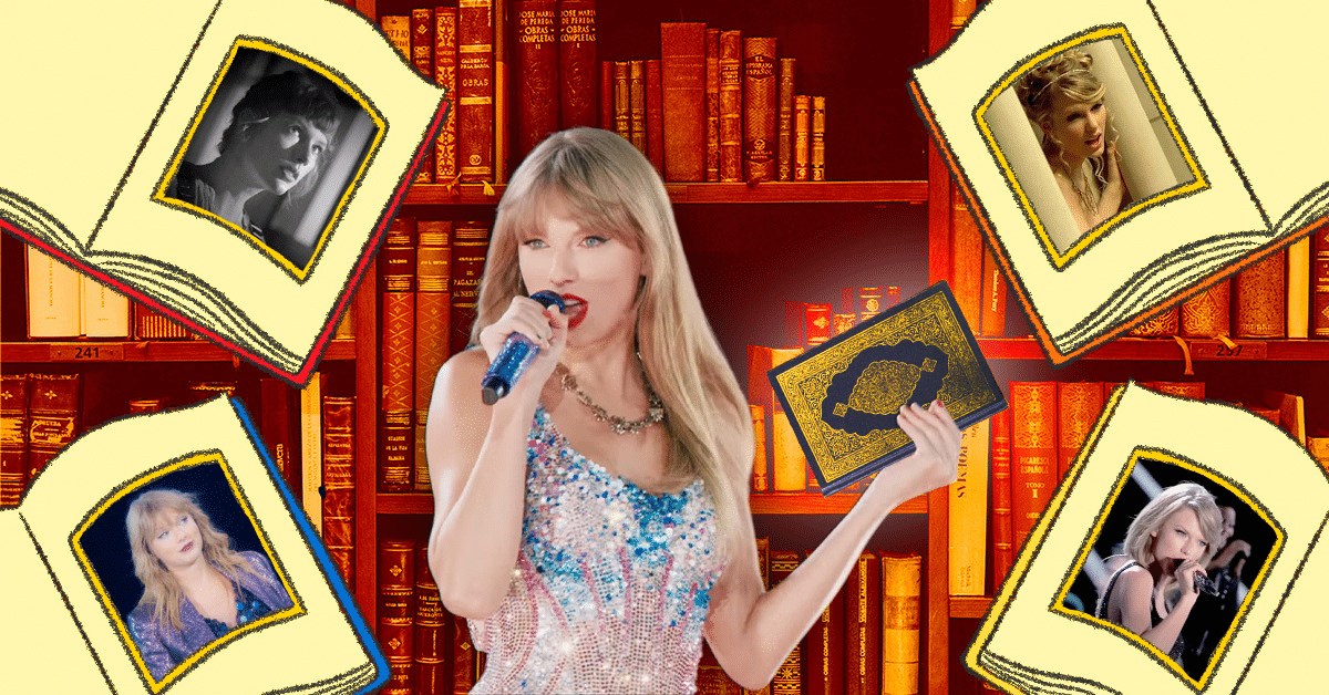 Taylor Swift surrounded by books