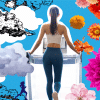 Clouds and a woman on a treadmill
