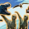 Collage of dinosaurs from the Jurassic films.