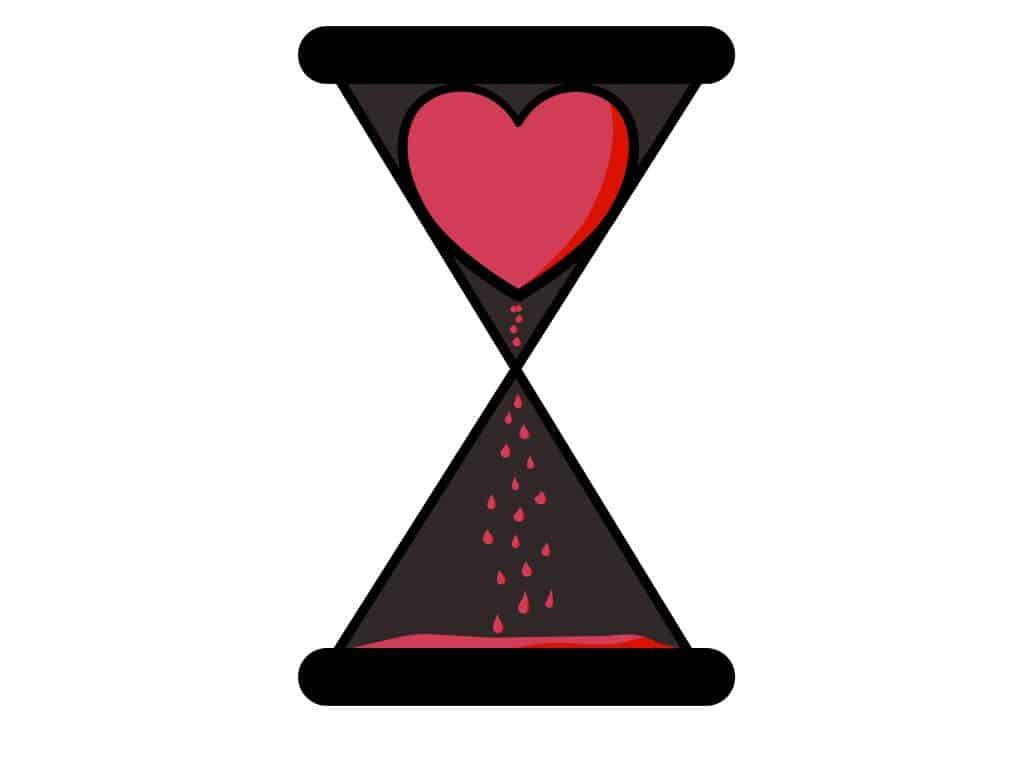 A bleeding heart inside an hourglass