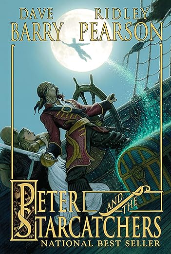 The cover depicts a glowing treasure chest leading up to a flying figure over a pirate ship, where Captain Hook holds out a sword. A pirate in the background holds on to a young girl as they all stare up at the flying figure.