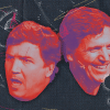 Two images of Tucker Carlson; one with slight resemblance of an angel, and another with a slight resemblance to a devil