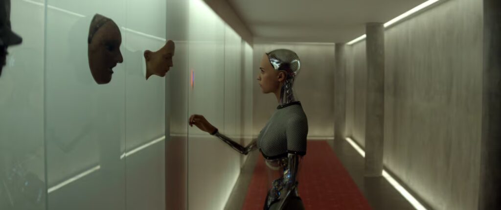A screencap from Ex Machina depciting Ava, the AI
