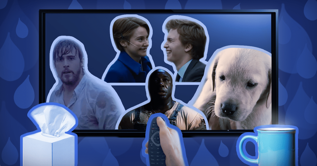 A collage of the movies, Marley and Me, The Notebook, The Green Mile and The Fault of Our Stars.