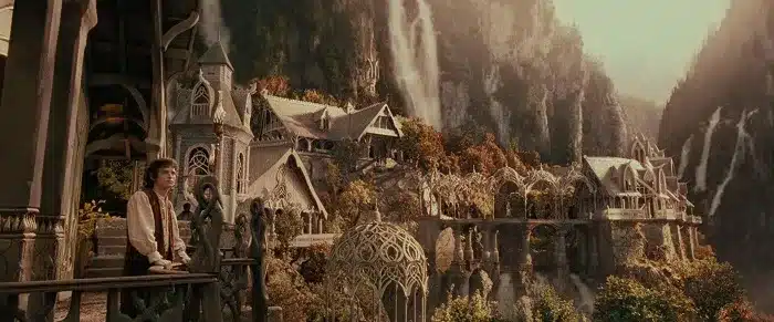 Image of Frodo taking in the beauty and wonder of Imladis in "The Fellowship of the Ring."