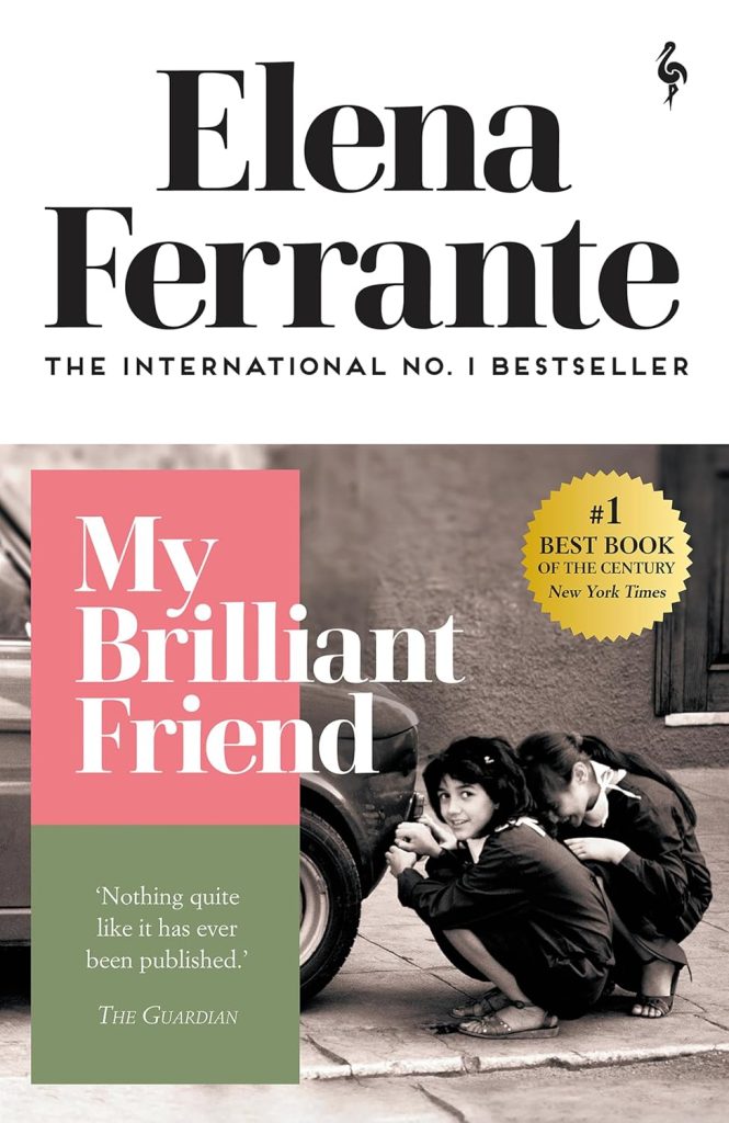 Cover of My Brilliant Friend with two young girls crouched on a sidewalk