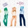 Image depicts five woman standing with books covering their faces.