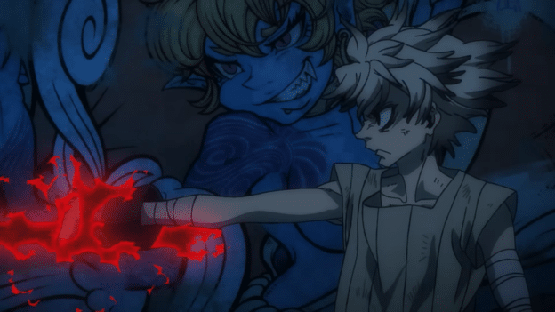 Main character Rudo preparing for battle and activating his powers.