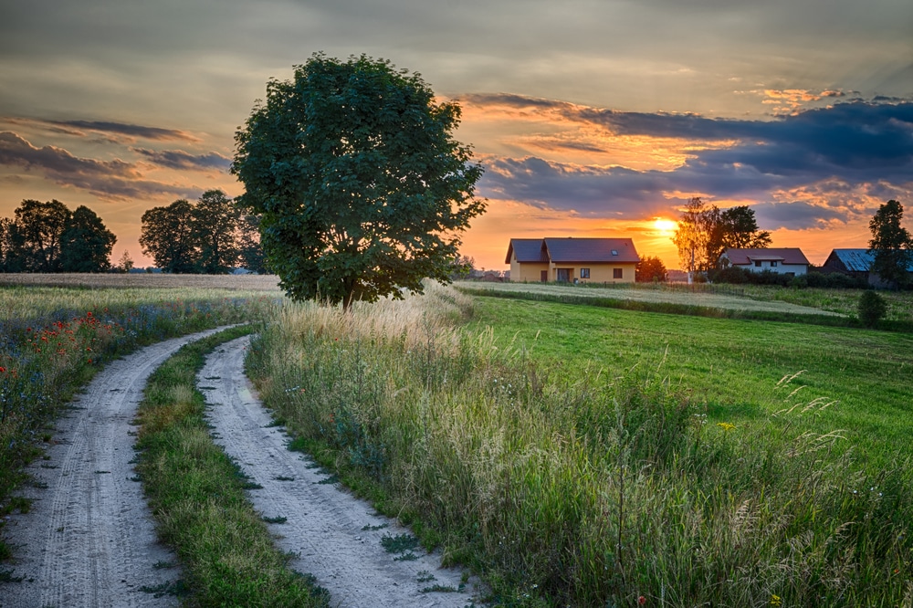 Rural home sunset