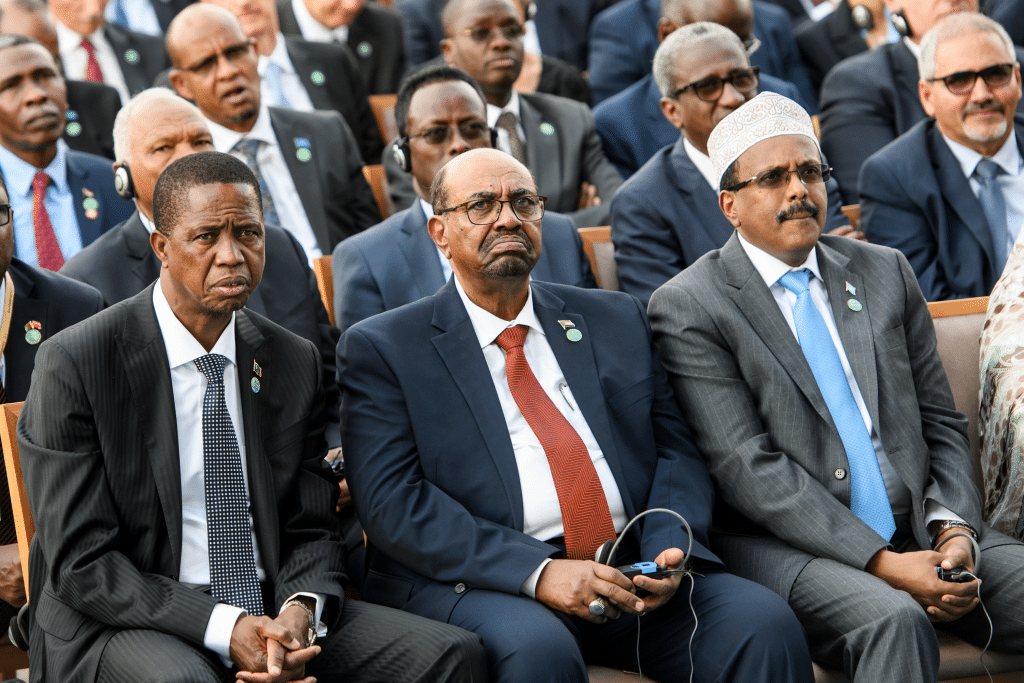 Former Sudanese Dictator Omar al-Bashir (middle) attending the inauguration of Turkish leader Erdogan in 2018. Credit: paparazzza (shutterstock)