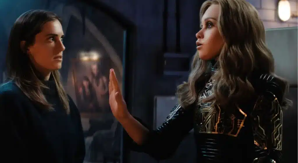 M3GAN singing to Gemma (Allison Williams) in M3GAN 2.0.