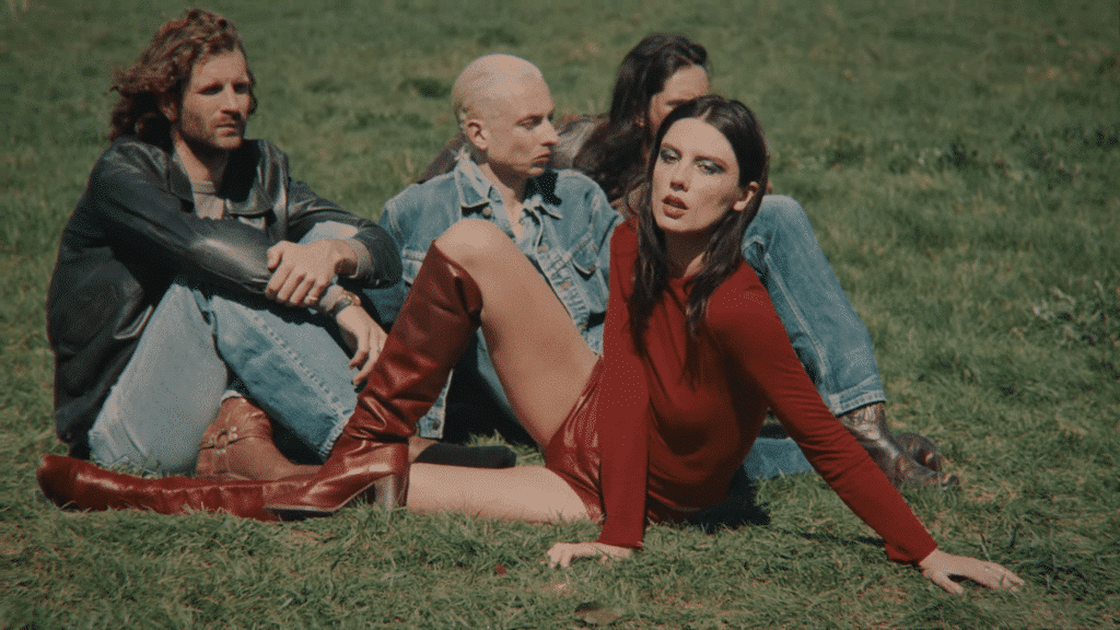 The band in the promotional video for 'The Clearing'.