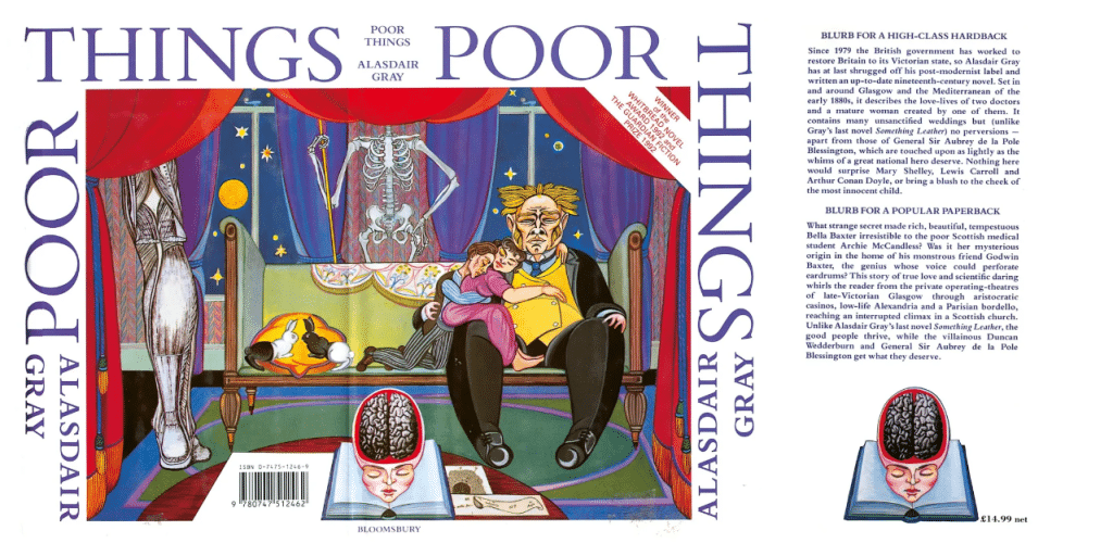 Book cover for Poor Things, depicting a man and two women on a couch.