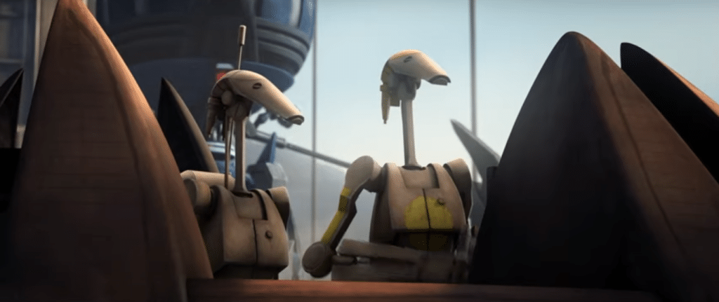 Two clankers (i.e., droids) from George Lucas' Clone Wars series